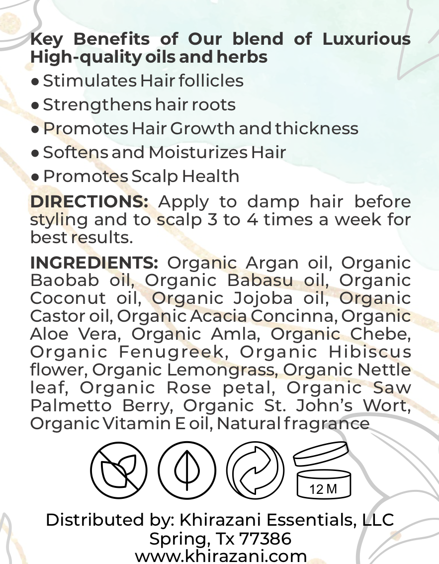 Organic Herbal Hair Oil – Regrow, Strengthen & Nourish | Khirazani Essentials