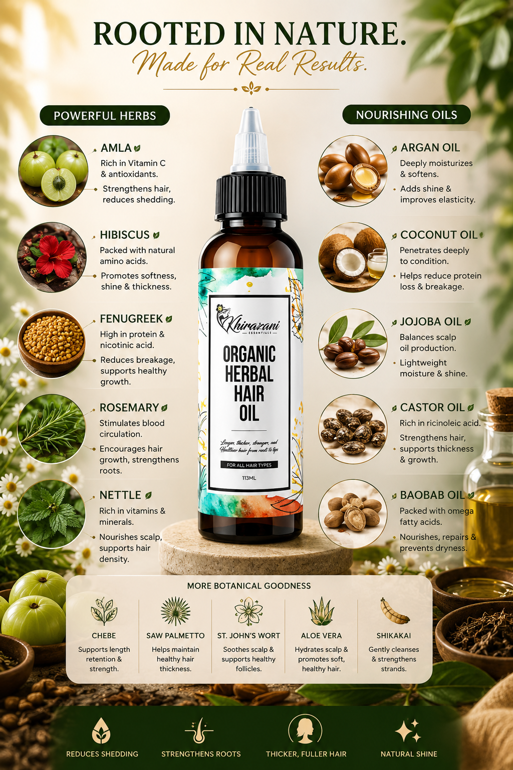 Organic Herbal Hair Oil – Regrow, Strengthen & Nourish | Khirazani Essentials